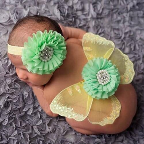 Butterfly Costume Newborn Photography Props Diamond Pearl Baby Girl Hairband Angel Wing Flower Photo Accessories Babies Headband