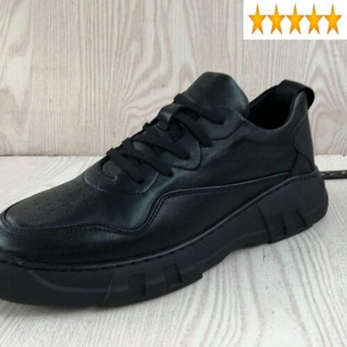 Outdoor Casual Mens Black Genuine Leather Lace Up Flat Shoes Autumn New High Street Business Comfortable Sneakers Homme