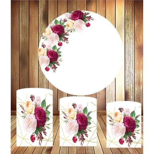 Round circle background birthday mini table party decor wedding flower bridal shower elastic fabric 3 cylinder plinths cover