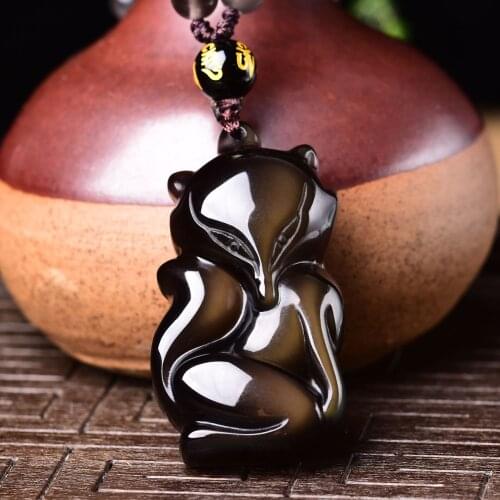Natural crystal pendant obsidian fox girl style simple fashion joker ethnic wind collarbone necklace ornaments