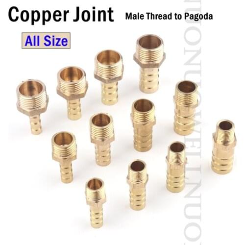 2pcs Brass Pipe Fittings Male Thread to Pagoda Copper Joint 4/6~50mm Hose Barb TO 1/8" ~2" BSP Male Connector Gas Hose Joint
