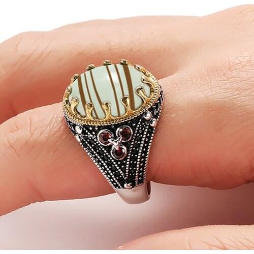 Personality Trend Vintage Irregular Stone Side Inlaid with Red Zircon Flower Ring for Men Jewelry