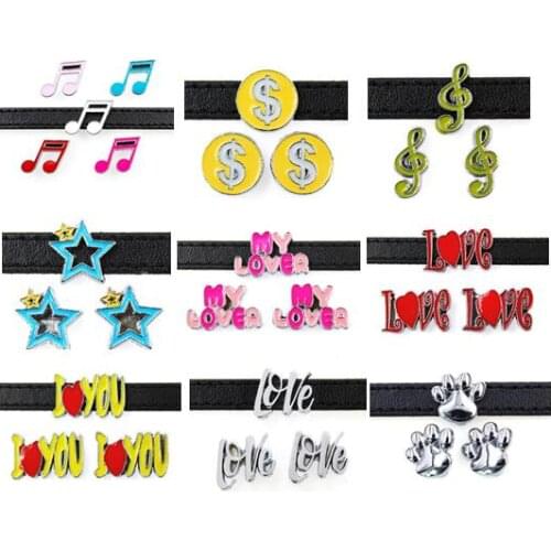 Multiple Choise 8MM Music Note Star Love Paw Slide Charms 20PCS/lot Fit For 8mm DIY Leather Wristband Bracelet Keychains