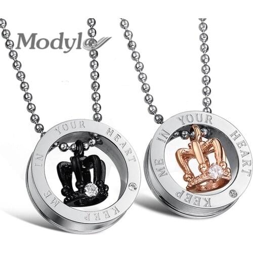 Modyle Fashion Jewelry Christmas Gift Stainless Steel Crystal Crown Pendant Necklace