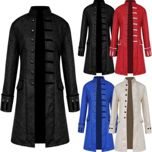Mens 4XL Vintage Tailcoat Jacket Goth Long Steampunk Formal Gothic Victorian Frock Coat Costume For Halloween Blue Red White