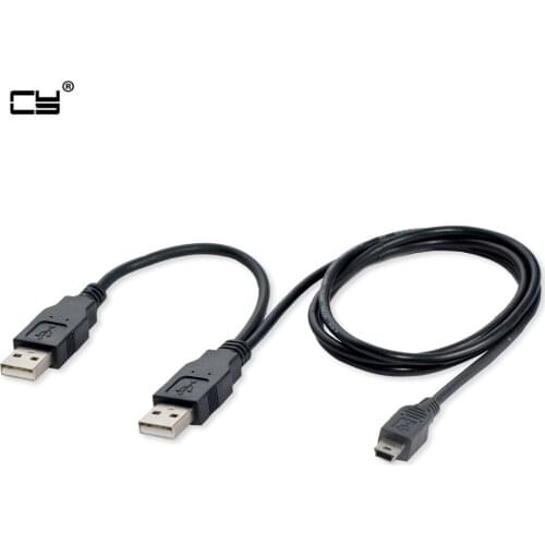 New Profesional Dual USB 2.0 Type A to USB Mini 5-Pin Type B x1 Y Data & Power Cable 70cm