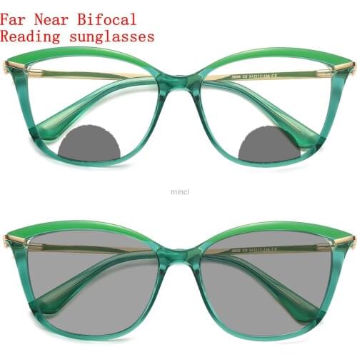 2020 New Cat Eye Bifocal Reading Glasses Women Fashion Photochromic Computer Presbyopia Eyeglasses with Diopter +0.5 0.75 NX