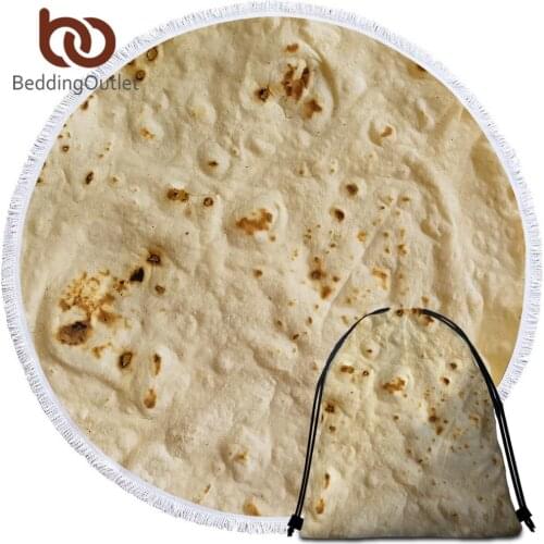 BeddingOutlet Burrito Beach Towel Tassels Corn Tortilla Food Funny Microfiber Bath Towel Pita Lavash Round Mat Dropshipping