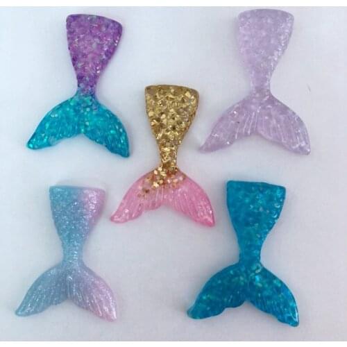 Resin Glitter 3D Colorful Big Mermaid Fish Tail Flat Back Rhinestone Appliques 5pcs Scrapbook DIY Crystal Decor Figurine Craft