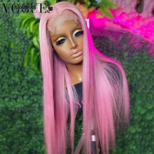 Transparent Lace Frontal Wig With Baby Hair Pink Straight Lace Front Wig Brazilian Remy Lace Front Human Hair Wigs For Women