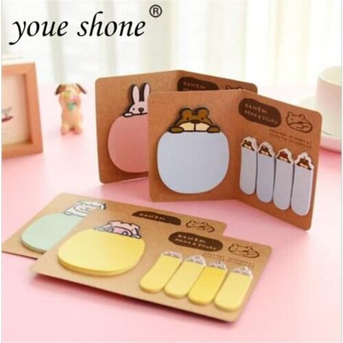1Pcs Self-Adhesive Memo Pads Cute Cartoon Animal Kraft Paper N Times Paste High Quality Paper Message Note Retail Wholesale