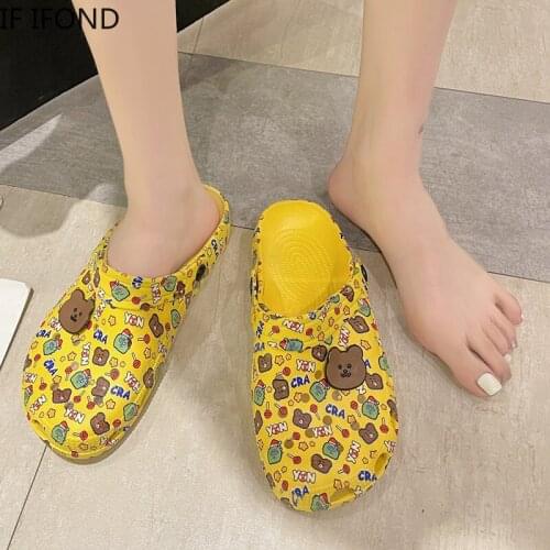 IF IFOND Summer Clogs Breathable Casual Home Slippers Women Comfortable Round Toe Flat Sandals Women Outdoor Beach Shoes Slides
