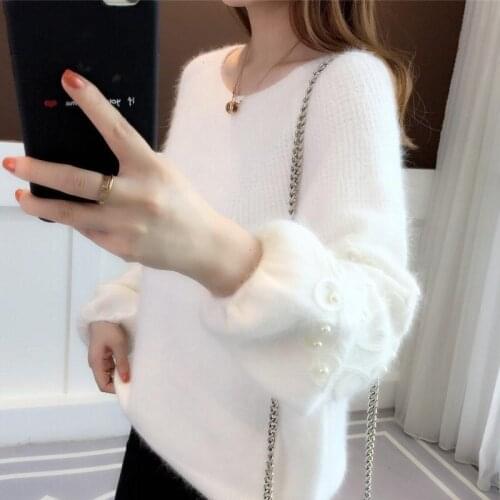 Spring Autumn Sweater Women Korean Version of The Hedging Thickened Womens Beaded Sweater Base Sweet Sweater Women Clothes