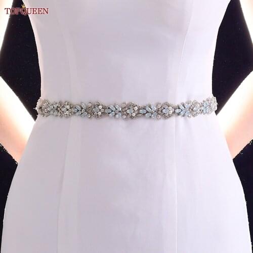 TOPQueen S485 Luxury Jeweled Opal Belt Crystal Diamond Belt Thin Belts for Women Sequin Bridal Belt Prom Dress Belt Shiny Belt