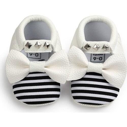 Soft PU Leather Pink White Bowknot Baby Girl Shoes Soft Soled Non-slip Princess Girls Toddler Shoes First Walkers Spring Summer