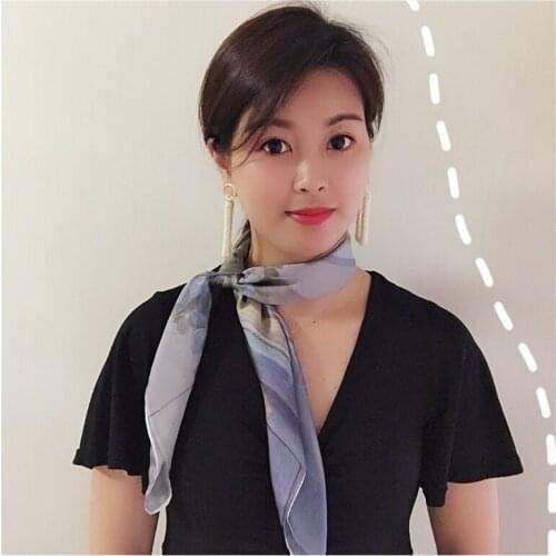 Spring Summer Womens Bandana Scarf Small Square Headband Female Korean Artistic Decorative Flower Neckerchief Scarf 70*70cm