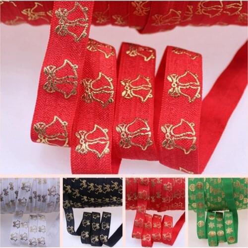 3 Colors 5/8" gold foil bells fold over elastic, Christmas gold bell foe elastic 50 yards/lot