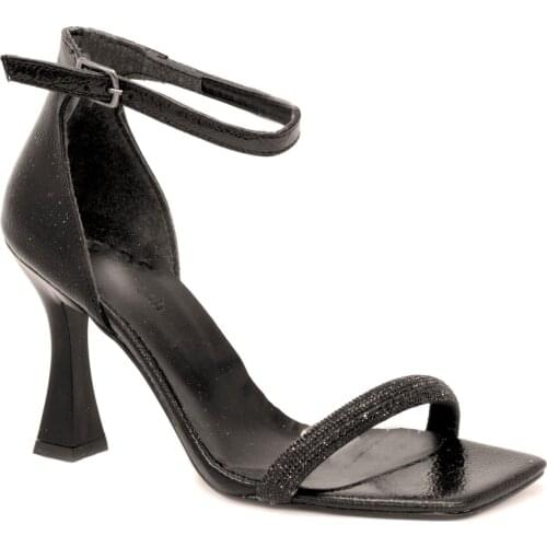 Gedikpasalı 2604 Black 2021 Summer Season Women Sandals Evening Party Dress Wedding Heels Single Band Stone Accessorized Pumps Style