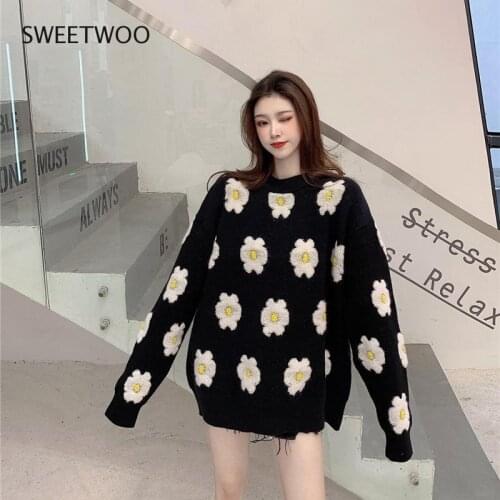 Womens 2021 Fashion Jacquard Knit Sweater Retro O-Neck Long Sleeve Womens Pullover Chic Top 2 Colors