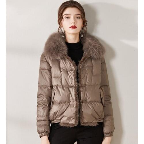 2021 New Winter Fashion Women White Duck Down Coat Real Fox Fur Collar Hooded Female Puffer Jacket Elegant Thicken Warm Outwear