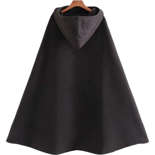 PUWD Vintage Woman Black Loose Hooded Woolen Cloak Coat 2020 Fashion Ladies Soft Thick Jackets Girls Casual Cosplay Outerwear