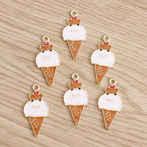 10pcs 13*28mm Cartoon Enamel Ice Cream Charms Pendants for Jewelry Making Fashion Necklaces Earrings Charms DIY Crafting