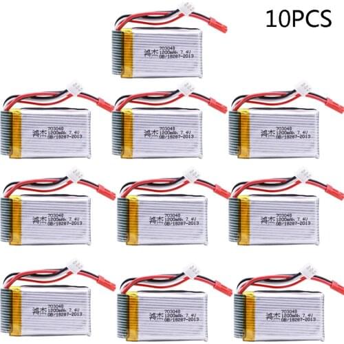 10PCS/pack Lipo Battery For MJXRC X600 7.4V 1200mah 703048 toy battery JST Plug High quality li-po battery for helicopter part