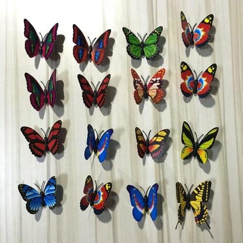 12Pcs Mixed Color Double Layer Butterfly 3D Wall Sticker for Wedding Decoration Magnet Butterflies Fridge Stickers Home Decor