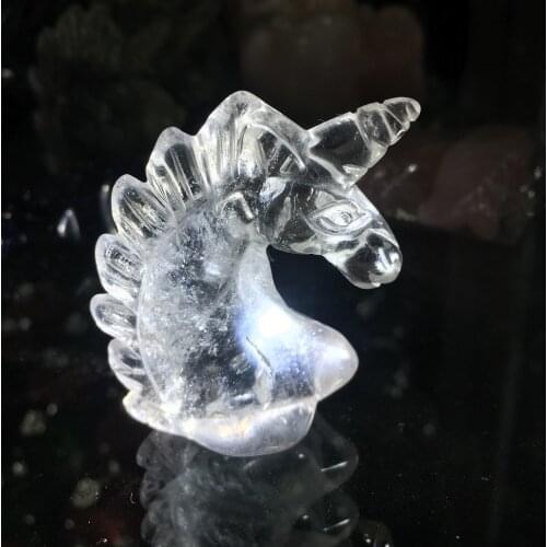 2.0" Natural white Quartz Crystal Unicorn Carving Horse head Skulls Figurine