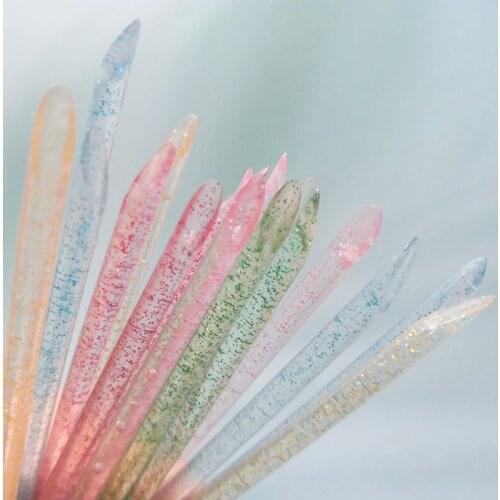 100pcs Nail Art Crystal Stick Fork Clean Care Tool Double End Dead Skin Remove Pusher Reusable Manicures 2 In 1 Cuticle Pusher