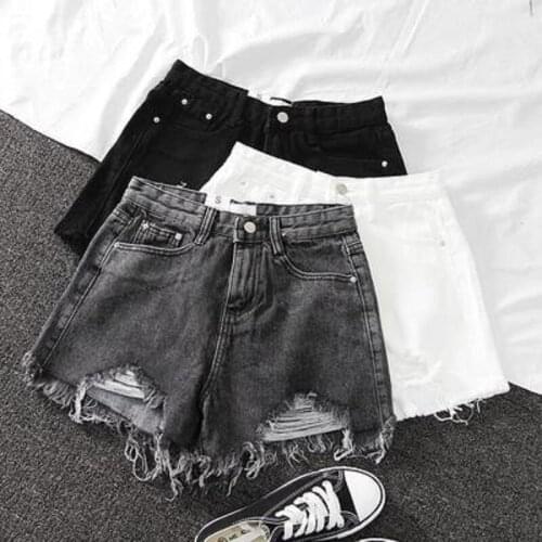 2021 Summer Jeans Shorts Women Hole High Waist Jeans Burrs Female Summer Build A Word Torn Wide-legged Short Pants Dropshipping