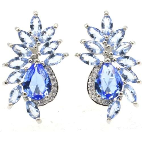 17x15mm 2021 New Arrival Created London Blue Topaz Pink Tourmaline For Womans Silver Earrings