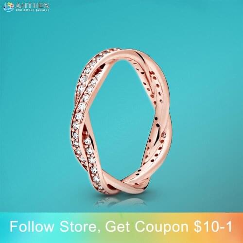 Ahthen 925 Sterling Silver Rings Sparkling Twisted Lines Rings 925 Silver Women Rings Ngagement Ring Women Jewelry Girl Rings