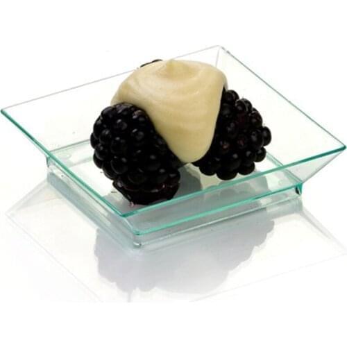 Promotion - Party Wedding Supplies, Disposable Plastic Tableware, 90*90mm Transparent Green Modern Edge Dessert Plate, 50/Pack