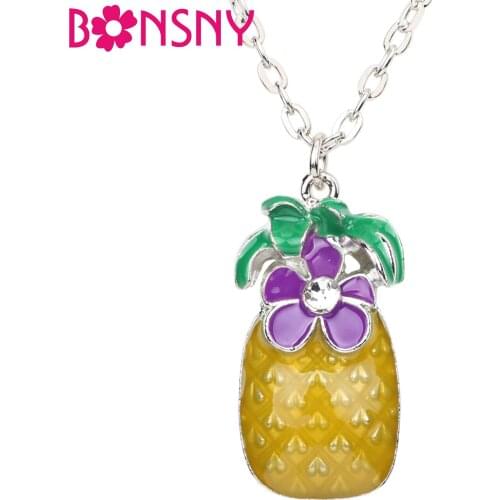 Bonsny Statement Pineapple Fruit Necklace Pendant For Women Metal Collar Chain New Fashion Original Accessories Enamel Jewelry