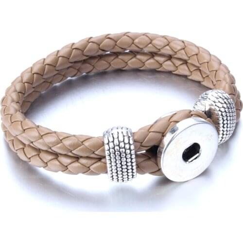 New Fashion Black Leather Snap Bracelet fit 18mm Snap Jewelry Handmade Braided Leather Bracelets for Women Men Button Bracelet