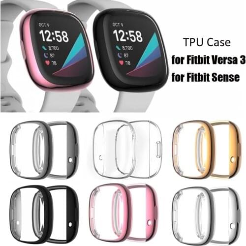 For Fitbit Versa 3 Protective Case Soft TPU Full Cover Screen Protector Bumper Shell for Fitbit Versa 3/Sense Smart Watch Band
