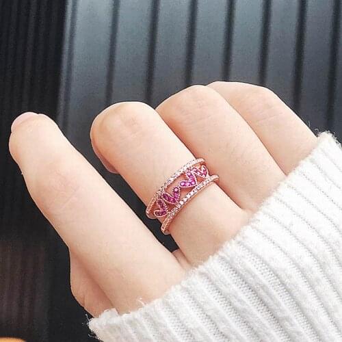 Rhinestone Heart Double Layer Rings For Women Girl 2018 Fashion Jewelry Bijoux Adjustable Ring Rose Gold-Color Party Accessories