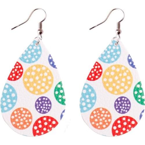 E6920 ZWPON Colorful Polka Dot Motif PU Leather Earrings for Women Easter Egg Letter Print Leather Teardrop Earrings Wholesale