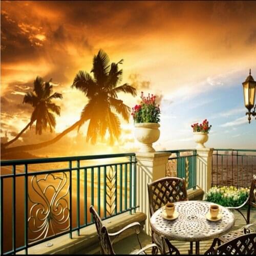 Photo wallpaper Dream summer beach balcony scenery TV backdrop decoration wallpaper custom high definition mural