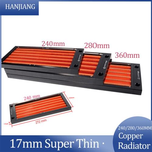 HJ 240mm Radiator Copper 17mm Thickness Computer Water Discharge Liquid Heat Exchanger G1/4 Threaded use for 12cm Fans