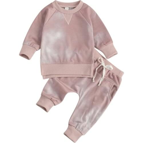 0-24M Newborn Baby Tie Dye Clothing Sets Infant Long Sleeve Round Neck Pullover Tops Pants Spring Fall Toddler Girl Boy Clothes