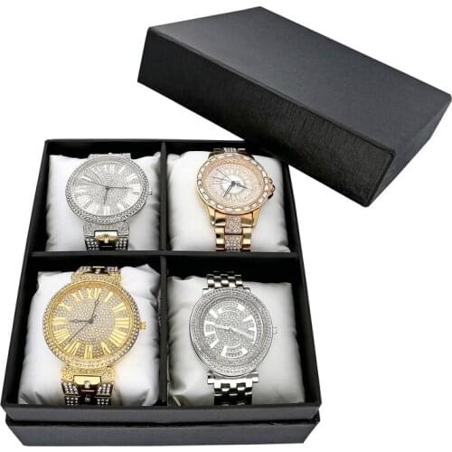 4 Compartment Watch Box Black Skin Cloth Original Brand White Soft Pillow Clock Storage Organizer