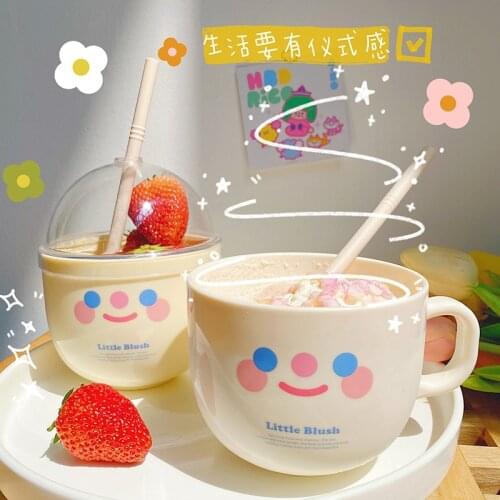 Ins Wind Creative Straw Water Cup Plastic Mug Small Fresh and Cute Water Cup Breakfast Bowl Girl Milk Cup