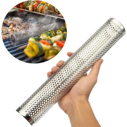Square Round BBQ Grill Hot Cold Smoking Mesh Tube Smoke Generator Stainless Pellet Smoker 15/30cm