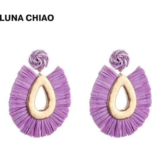 LUNA CHIAO Fashion Big Water Drop Worn Gold Plating Big Water Drop Shape Raffia Earrings Statement Earring