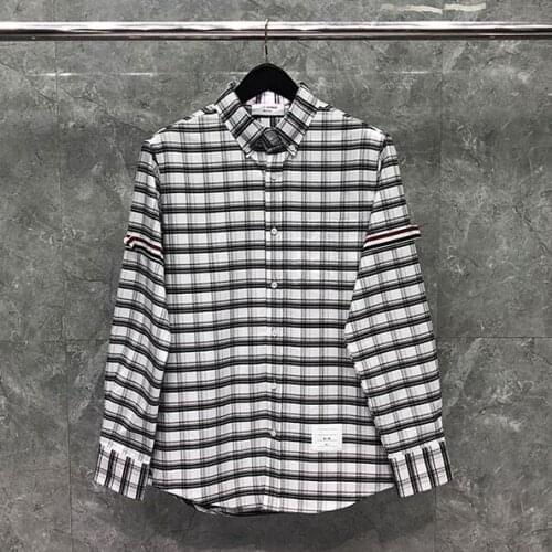 2021 Fashion Brand Shirts Men Slim Long Sleeve Casual Plaid Shirt Turn Down Collar Oxford Cotton Mens Clothing