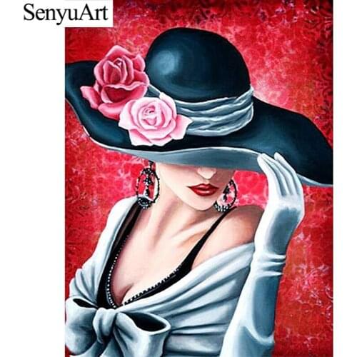 SenyuArt 5D Diamond Painting Full Round Embroidery Picture Mosaic Art Accessories Woman Hat Paiting Cross Stitch Kits Home Decor