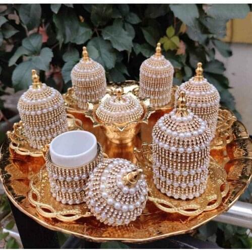 Coffee suit sets turkish arab cubic zirconia stylish design handmade 7 suit Espresso tea turkish coffee 2021 products gifts
