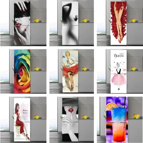 Sexy Girl Fridge Sticker 3D Self-adhesive Wallpaper Waterproof Removable Poster Kitchen Bathroom Decoration Door Decal Art Mural